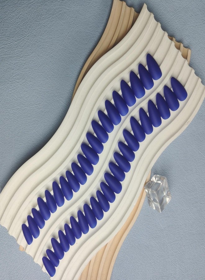 KXAMELIE Matte Royal Blue Press on Nails Almond Shaped Medium Almond Nails Press on Neutral Acrylic Nails Reusable Fake Nails for Women Glue on Nails Medium Length Stiletto False Nails Gel Artificial Nails - Image 4